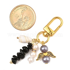 2Pcs 2 Colors Natural Obsidian & Quartz Crystal Chips Pendant Decoration&nbsp;HJEW-JM02400