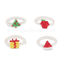 4Pcs Christmas Glass Seed Beads Finger Rings for Women&nbsp;RJEW-MZ00029