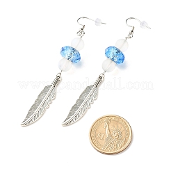 Feather with Round Beads Long Dangle Earrings for Girl Women&nbsp;EJEW-JE04681-01