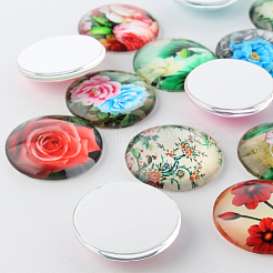 Flower Printed Glass Cabochons&nbsp;GGLA-A002-12mm-BB