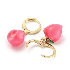 Fuchsia Peach Glass Dangle Leverback Earrings&nbsp;EJEW-P260-01G