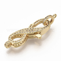 Brass Micro Pave Clear Cubic Zirconia Lobster Claw Clasps&nbsp;ZIRC-S066-011