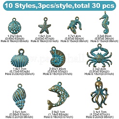 30Pcs 10 Styles Tibetan Style Alloy Pendants&nbsp;FIND-YW0007-08