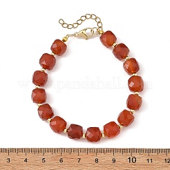 Faceted Cube Natural Carnelian and Brass Round Beaded Bracelets for Women&nbsp;BJEW-JB14444