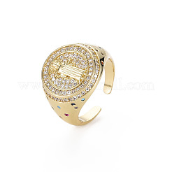 Colorful Cubic Zirconia Flat Round with Jesus Wide Band Cuff Ring&nbsp;RJEW-N035-079-NF