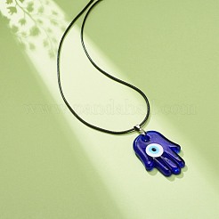 Blue Lampwork Evil Eye Pendant Necklace with Waxed Cord for Women&nbsp;NJEW-JN03955-02