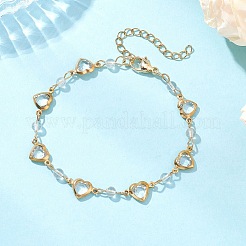 Heart Stainless Steel & Glass Connector Charms Bracelets&nbsp;BJEW-JB12656-02