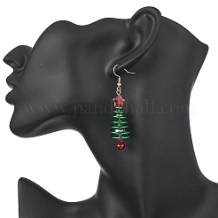 Christmas Tree with Bell Brass Glass Dangle Earrings&nbsp;EJEW-JE06641