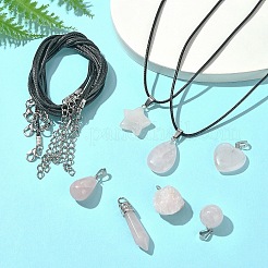 DIY Natural Rose Quartz Pendants & Waxed Cord Necklaces Making Kits&nbsp;DIY-FS0008-74