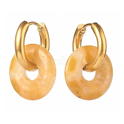 Handmade Natural Topaz Jade Dangle Hoop Earrings&nbsp;EJEW-JE04577-01