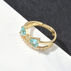Adjustable Bowknot Shape Brass & Light Blue Cubic Zirconia Finger Rings&nbsp;CU-CBA7E55-07G