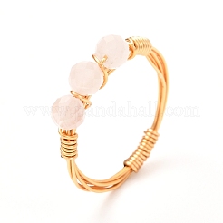 Copper Wire Wrapped Natural Gemstone Braided Bead Rings for Women&nbsp;RJEW-JR00393