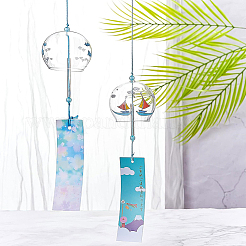 2Pcs 2 Styles Round with Boat & Bird Pattern Glass Wind Chime&nbsp;HJEW-BC0001-10