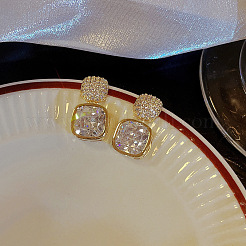 Square Alloy Crystal Rhinestone Dangle Stud Earrings&nbsp;FS-WG1452E-01
