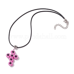 Glass Seed Beads & Synthetic Blue Goldstone Beaded Cross Pendant Necklaces&nbsp;NJEW-MZ00103