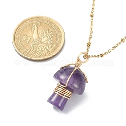 Mushroom Gemstone Copper Wire Wrapped Pendant Necklace for Girl Women&nbsp;NJEW-JN04281