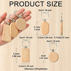 30Pcs 3 Style Rectangle/Flat Round Wooden Blank Engravable Tags Keychain&nbsp;KEYC-YW0001-08