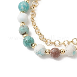 Natural Howlite & Brass Rolo Chains Multi-strand Bracelets for Women&nbsp;BJEW-JB13160