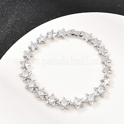 Brass Micro Pave Clear Cubic Zirconia Star Link Chain Bracelets&nbsp;BJEW-F528-02P