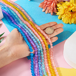 7 Strands 7 Colors Baking Paint Transparent Crackle Glass Bead Strands&nbsp;DGLA-TA0001-02
