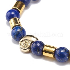 4Pcs 4 Style Natural Lava Rock & Lapis Lazuli(Dyed) & Synthetic Hematite Stretch Bracelets Set with Alloy Shell Beaded&nbsp;BJEW-JB08738