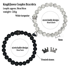 2Pcs Matching Natural Black Matte Stone & Synthetic HowliteRound Beads Stretch Bracelets&nbsp;PT6851-3