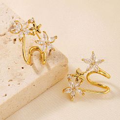 Elegant Flower Brass Clear Cubic Zirconia Geometric Stud Earrings for Women&nbsp;MO8139