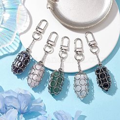 304 Stainless Steel Chain Pouch Natural Gemstone Pendant Decorations&nbsp;HJEW-JM01888-01