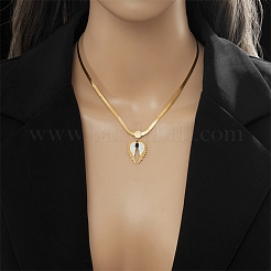 Rhinestone Wings Pendant Necklace with 304 Stainless Steel Herringbone Chains&nbsp;NJEW-C022-02G