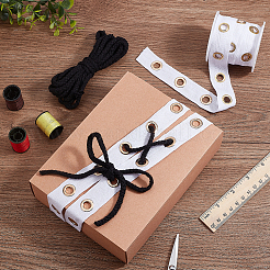 5 Yards Cotton Ribbons with Golden Tone Iron Eyelet Rings and Cotton Thread&nbsp;SRIB-OC0001-05A