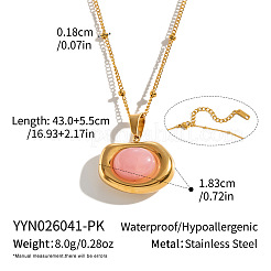 Dyed Natural Pink Quartz 304 Stainless Steel Geometric Pendant Necklaces for Women&nbsp;KV8466-1