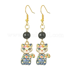 5 Pair 5 Style Rack Plating Alloy Cat Shape Dangle Earrings&nbsp;EJEW-JE05446