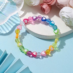 Heart & Faceted Round Acrylic Beaded Stretch Bracelets&nbsp;BJEW-JB10245-02