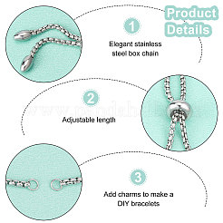 10Pcs 2 Colors Adjustable 304 Stainless Steel Slider Bracelets Making&nbsp;STAS-BBC0001-85