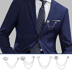 4Pcs 4 Styles Rhinestone Crown & Star Hanging Chain Brooch&nbsp;JEWB-OC0001-10