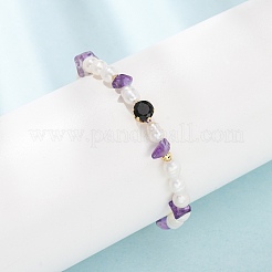 Natural Amethyst Chip and Rice Natural Pearl Beaded Bracelets&nbsp;GG-CBA3297-13G-F