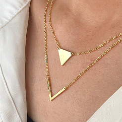Triangle & Letter V Pendant Alloy Double Layer Necklaces for Women&nbsp;FS-WGE5888-02
