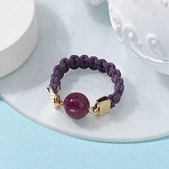 Glass Round Ball Braided Bead Style Finger Ring&nbsp;RJEW-JR00600-02