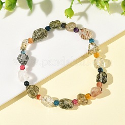 Natural Green Rutilated Quartz & Agate Beads Adjustable Stretch Bracelets for Women&nbsp;BJEW-JB14217