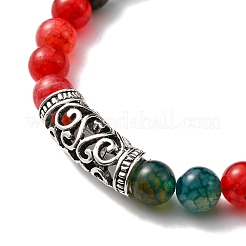 Natural Agate Stretch Bracelets Set with Alloy Owl Beaded&nbsp;ANIM-PW0003-027C