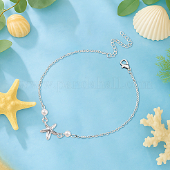 6Pcs 2 Colors Starfish Alloy & Plastic Pearl Anklets&nbsp;AJEW-GO0002-54
