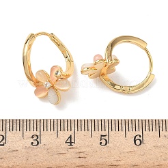 Flower Brass Micro Pave Clear Cubic Zirconia Hoop Earrings&nbsp;EJEW-Z152-01G