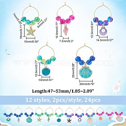 Ocean Theme Alloy Enamel with Plastic Imitation Pearl Wine Glass Charms&nbsp;AJEW-AB00095
