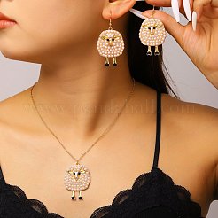 Alloy & Plastic Imitation Pearl & Rhinestone Pendant Necklaces & Dangle Earrings&nbsp;WG338F7-06