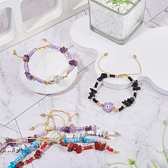 10Pcs 10 Styles Natural & Synthetic Mixed Stone Chip & Glass Seed Beaded Braided Bracelet Making&nbsp;AJEW-TA00055