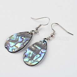 Teardrop Waxed Cord Natural Paua Shell Pendant Necklaces and Earrings Jewelry Sets&nbsp;SJEW-M088-02