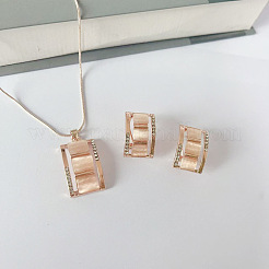 Rectangle Alloy & Cat Eye & Crystal Rhinestone Pendant Necklace & Stud Earring Sets&nbsp;FS-WG998B2-01