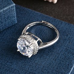 Adjustable 925 Sterling Silver Micro Pave Cubic Zirconia Cuff Rings for Women&nbsp;RJEW-F183-01B-01