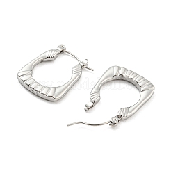 Non-Tarnish Texture Rectangle 304 Stainless Steel Hoop Earrings for Women&nbsp;EJEW-C067-08P