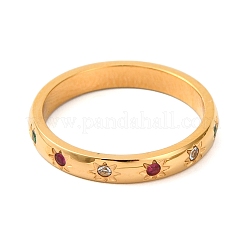 Ion Plating(IP) 304 Stainless Steel With Rhinestone Rings for Women&nbsp;X-RJEW-S239-01G